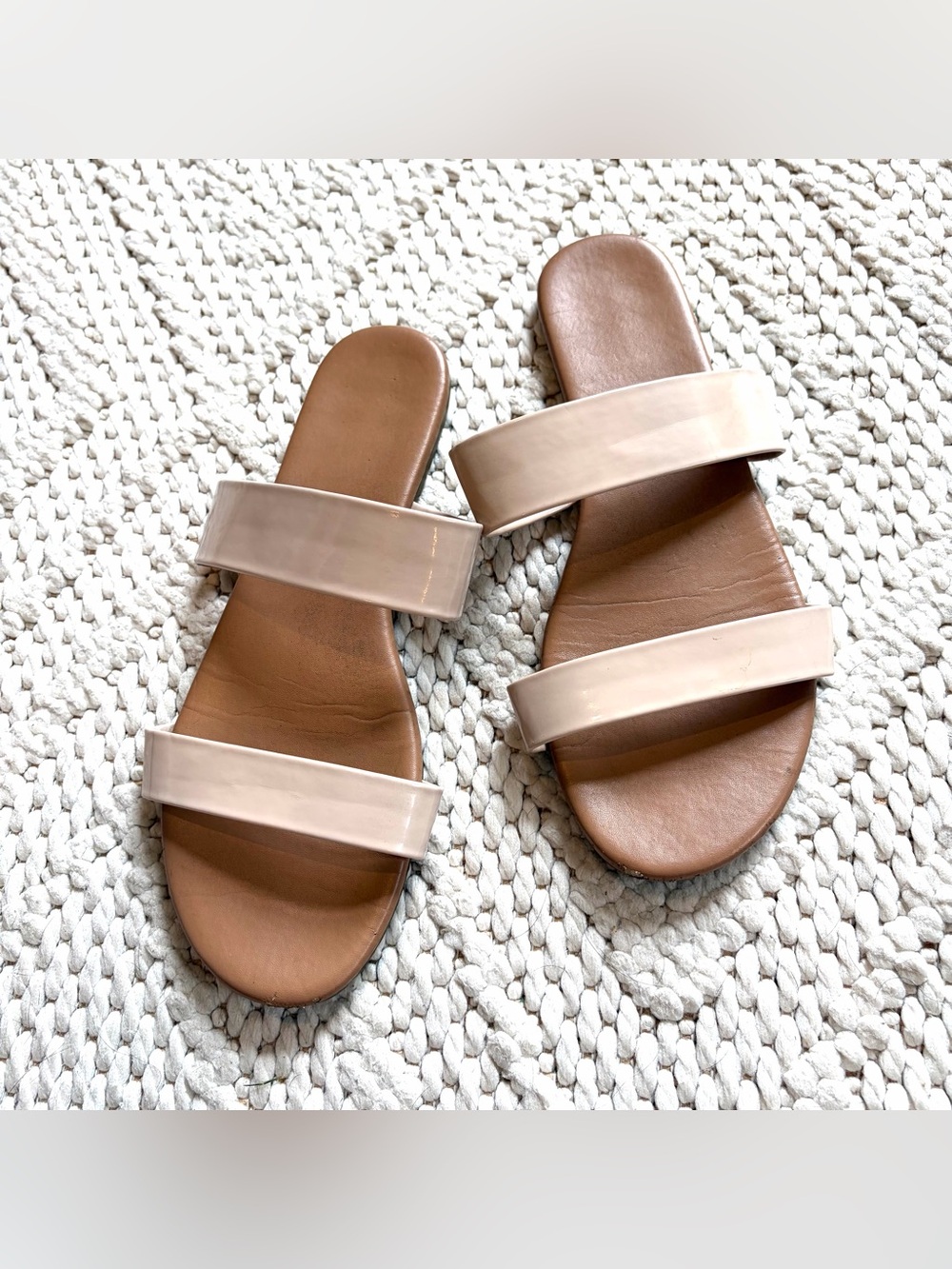 LC Lauren Conrad Firefli Bude Beige Double Strap Slide Sandals Womens 10 EUC